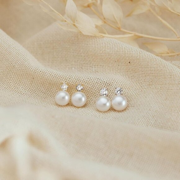 Pearl Earrings Women Dainty Gold Plated Sterling Silver Drop Bridal Jewelry - Picture 8 of 8
